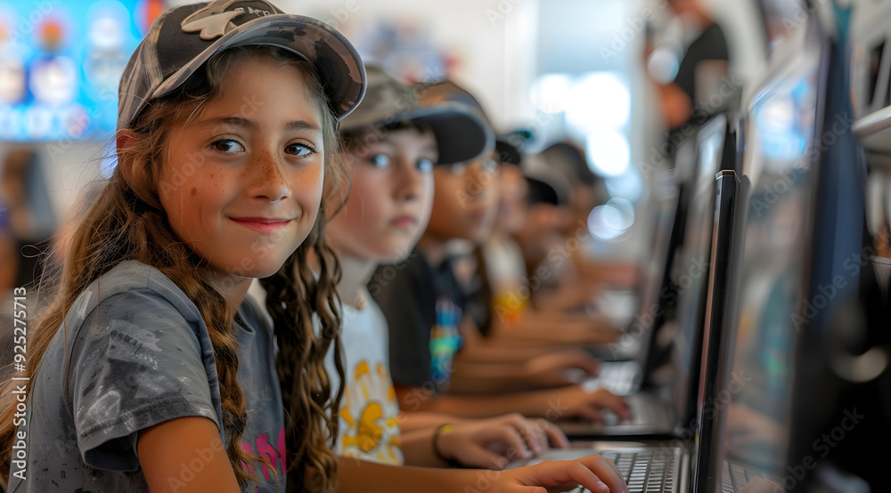 Smiling Girl Wearing A Cap in a Computer Lab - Photo