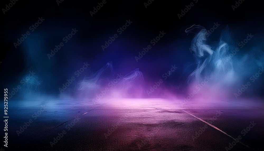 Abstract image of dark room concrete floor. Black room or stage background for product placement.Panoramic view of the abstract fog. White Abstract image of dark room concrete floor. Black room or stage background for product placement.Panoramic view of the abstract fog. White