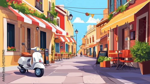 capture the cheerful and picturesque essence of traditional Italian settings with a 
Vespa scooter, perfect for creating bright and inviting illustrations.
 photo