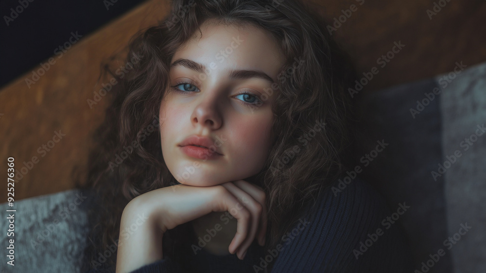 Naklejka premium Attraktives Porträt einer jungen Frau für Social-Media-Profile. Natürliches Lächeln und gute Beleuchtung vermitteln Authentizität. Ideal für professionelle Netzwerke und persönliche Online-Präsenz