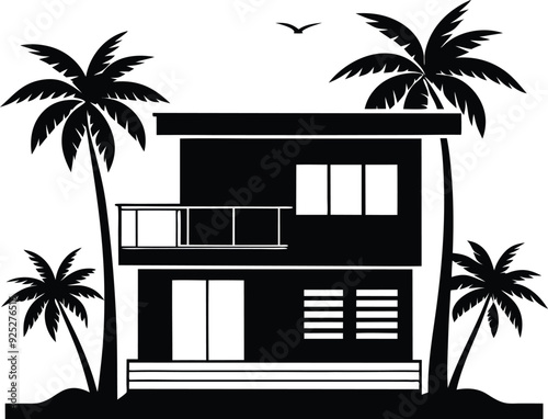 house and tree silhouette illustration blacka and white photo