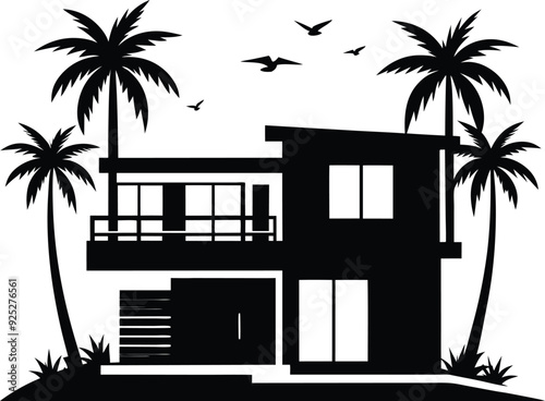 house and tree silhouette illustration blacka and white photo