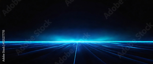 Blue blue spectrum lights tech black party club neon lights abstract wave technology background, black background. wide banner, poster, website, video editing, background. ai