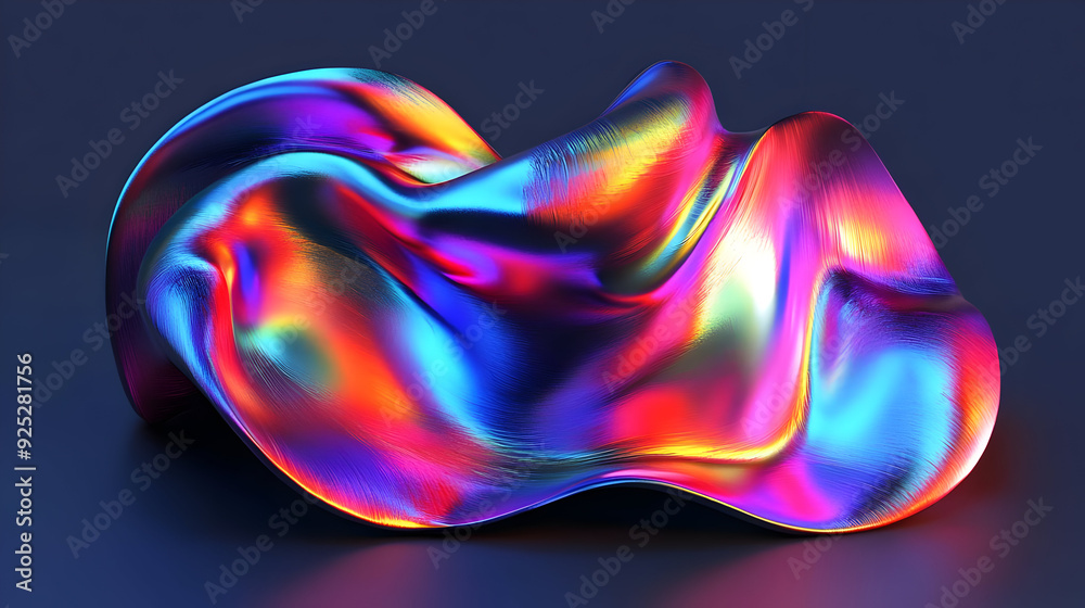 A colorful, abstract, wavy shape with a glossy finish, showcasing vibrant reflections. A colorful, abstract, wavy shape with a glossy finish, showcasing vibrant reflections.