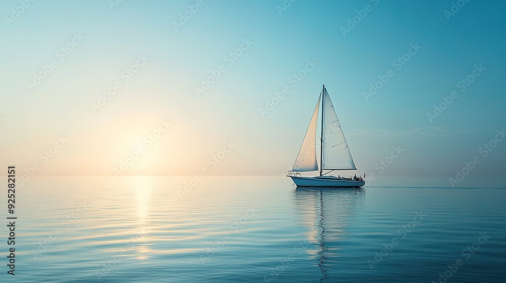 Fototapeta premium Minimalist sailboat on a calm background symbolizing journey and peace.