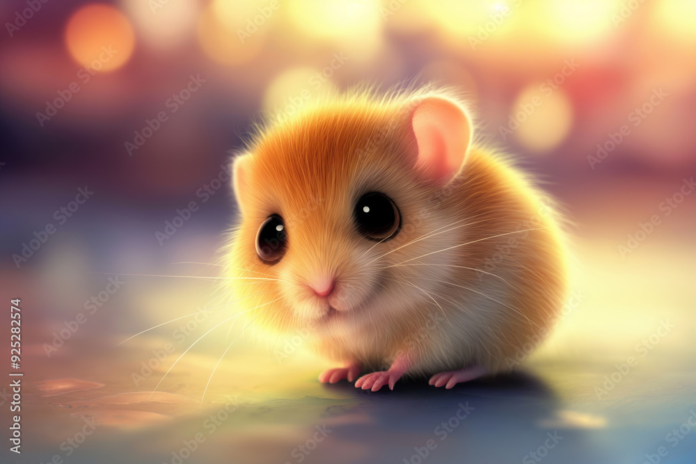 Red fluffy cartoon hamster with big eyes Red fluffy cartoon hamster with big eyes