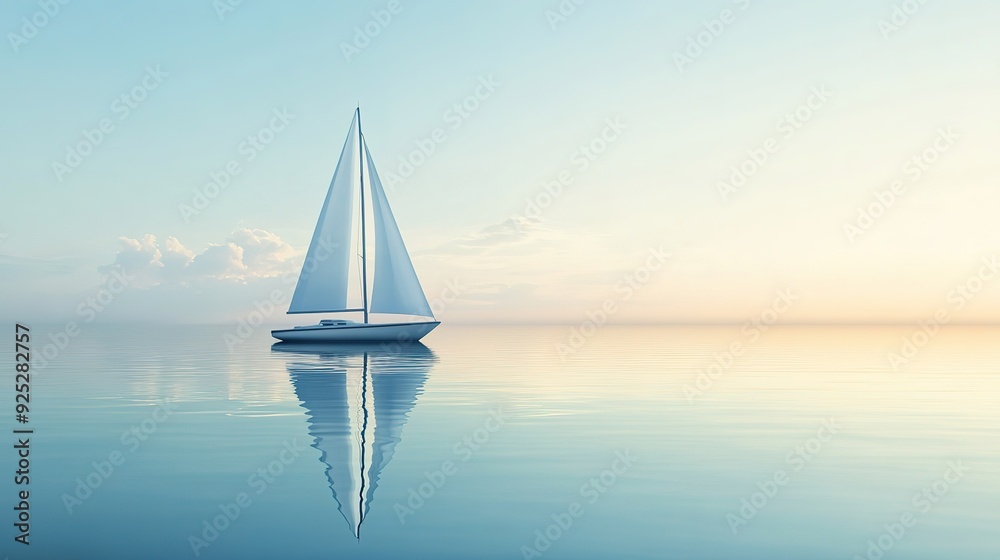 Obraz premium Minimalist sailboat on a calm background symbolizing journey and peace.