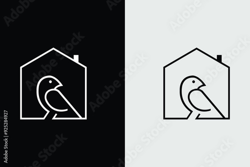 Creative bird home for logo design concept, minimalist bird house line art label logo vector illustration