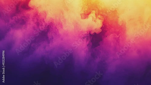 A vibrant abstract background featuring swirling colors of purple, orange, and yellow.