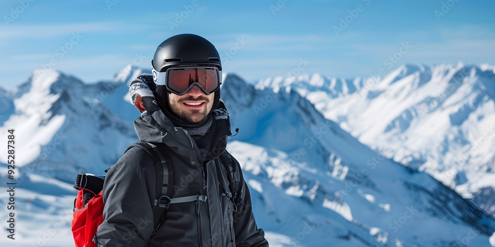 Snowboarder in winter mountains enjoying the view Snowboarder in winter mountains enjoying the view
