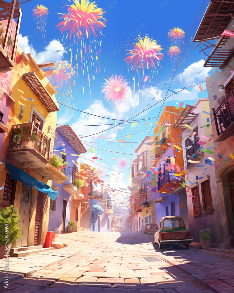 Fototapeta premium Festival celebration in the village, perspective view in the community