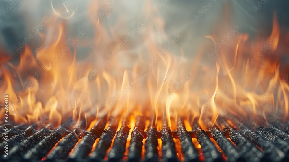 A close up of a grill with a lot of fire and smoke coming from it A close up of a grill with a lot of fire and smoke coming from it