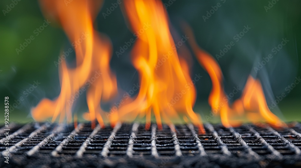 A close up of a grill with a lot of fire on it A close up of a grill with a lot of fire on it