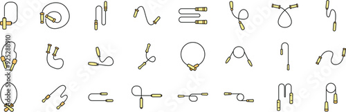 This vector illustration features a collection of jump ropes, highlighting the variety of styles and designs available for fitness enthusiasts