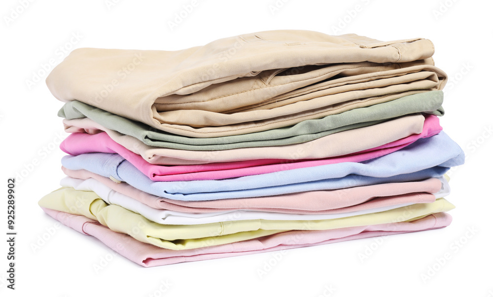 Stack of colorful clothes isolated on white Stack of colorful clothes isolated on white