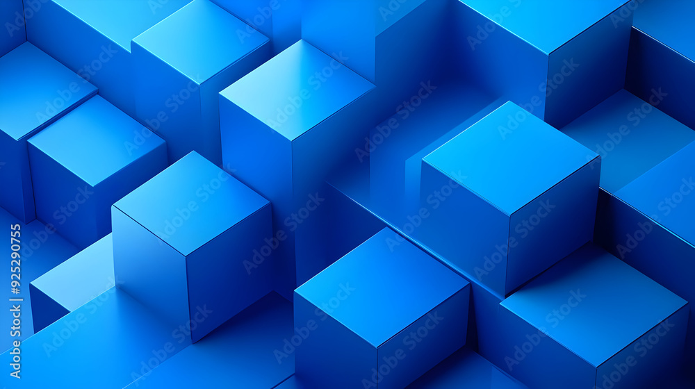 A composition of blue geometric cubes creating a modern, abstract visual effect. A composition of blue geometric cubes creating a modern, abstract visual effect.