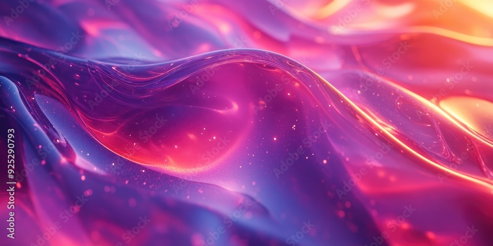 Abstract Wavy Surface with Purple and Pink Gradient and Glittering Lights