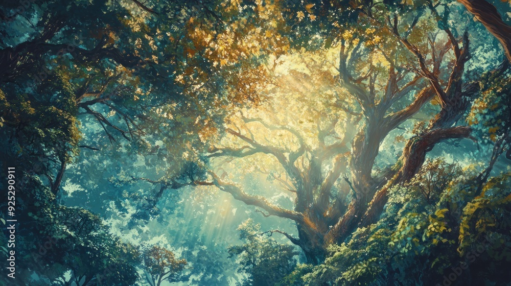 Sunbeams Through the Canopy of a Lush Forest Sunbeams Through the Canopy of a Lush Forest