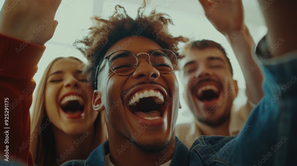 Jubilant Group Celebrating with Open Mouths Jubilant Group Celebrating with Open Mouths