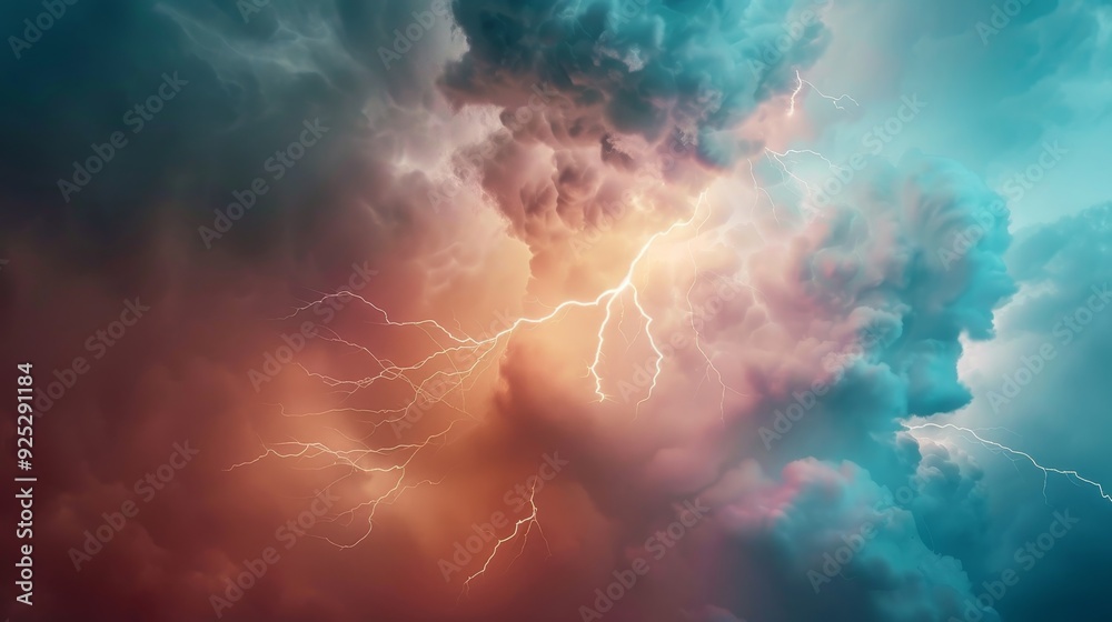 Naklejka premium A stormy sky with a bright orange and blue sky