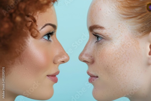 Close-up of two women standing facing each other, Playing with contrast to showcase the before and after of hair removal