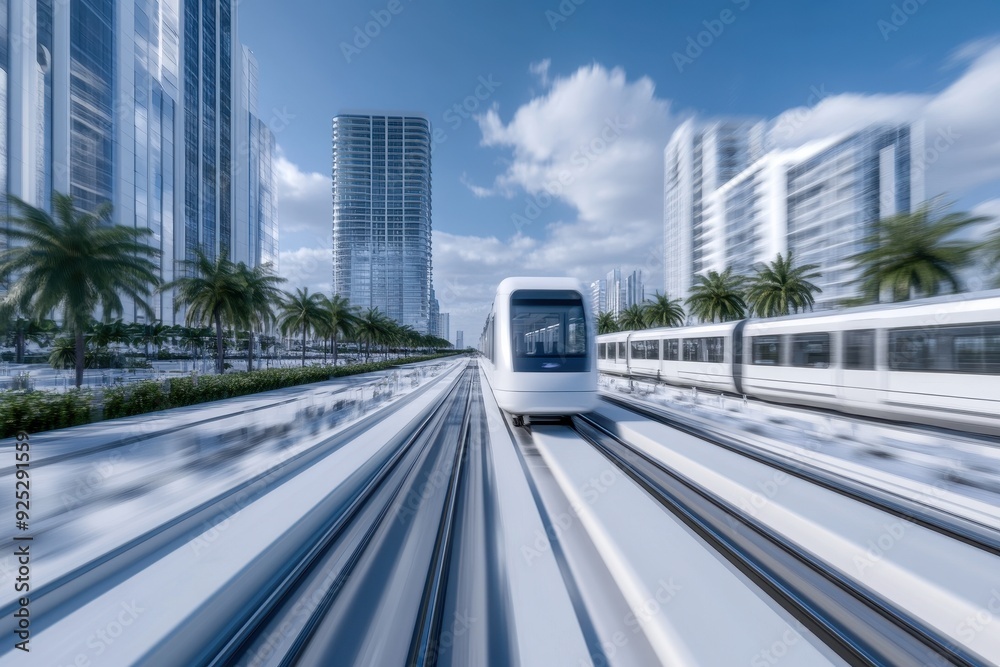 Fototapeta premium Futuristic urban transport in industrial park with smart city integration