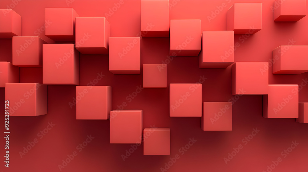 A composition of red cubes arranged in a dynamic pattern against a solid background. A composition of red cubes arranged in a dynamic pattern against a solid background.