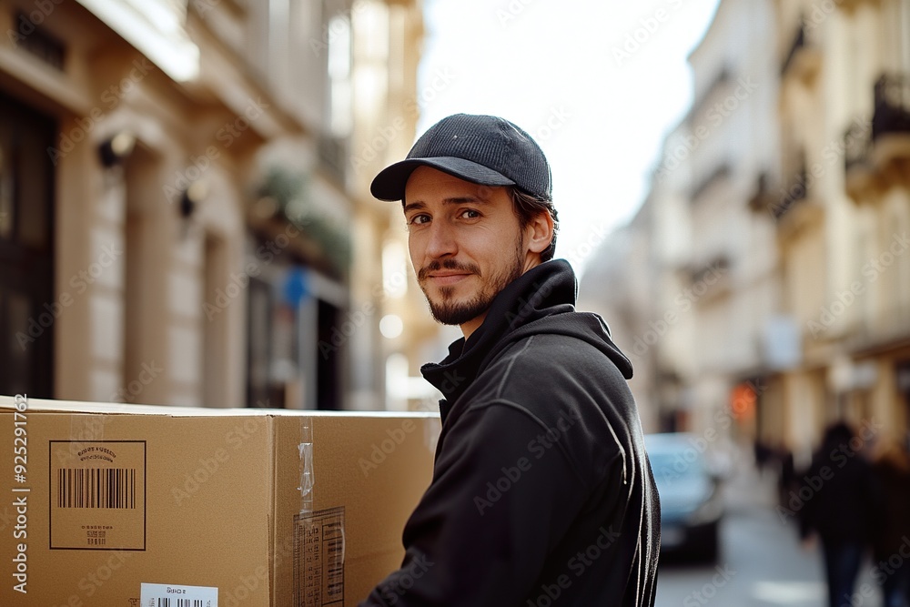 Professional Male Movers Transporting Furniture and Boxes from Truck Professional Male Movers Transporting Furniture and Boxes from Truck