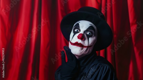clown with a hat with a red cloth background