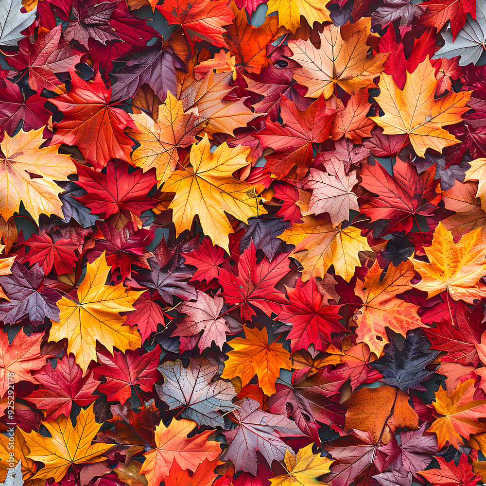 Vibrant Top-View Background of Autumn Maple Leaves – A Large Collection of Bright Red and Yellow Maple Leaves Covering the Ground, Capturing the Essence of Fall. Generative AI. Vibrant Top-View Background of Autumn Maple Leaves – A Large Collection of Bright Red and Yellow Maple Leaves Covering the Ground, Capturing the Essence of Fall. Generative AI.
