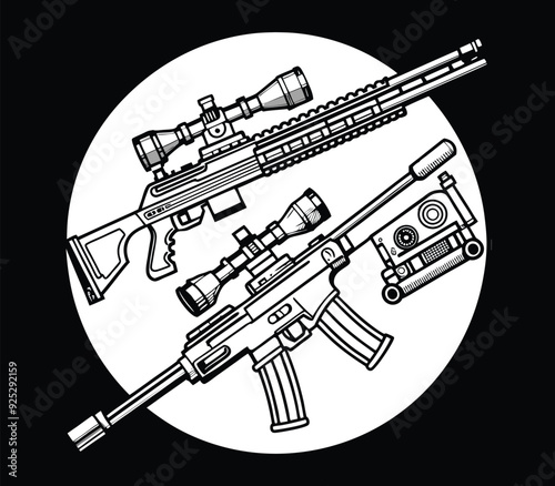 Sniper Rifles(e.g., M24, Barrett M82) Illustration Vector Art. photo