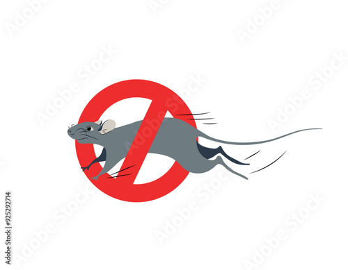 Mouse or rodent in red prohibition circle, rodent control concept, extermination, poison