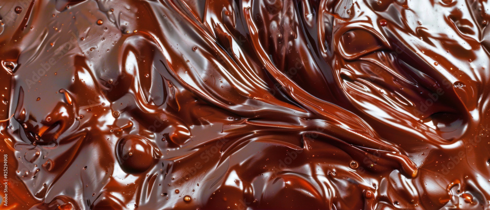Close-up of melted dark chocolate with swirls and bubbles. Concept of delicious dessert, rich flavor, smooth texture, indulgent treat. Background, banner. Copy space Close-up of melted dark chocolate with swirls and bubbles. Concept of delicious dessert, rich flavor, smooth texture, indulgent treat. Background, banner. Copy space