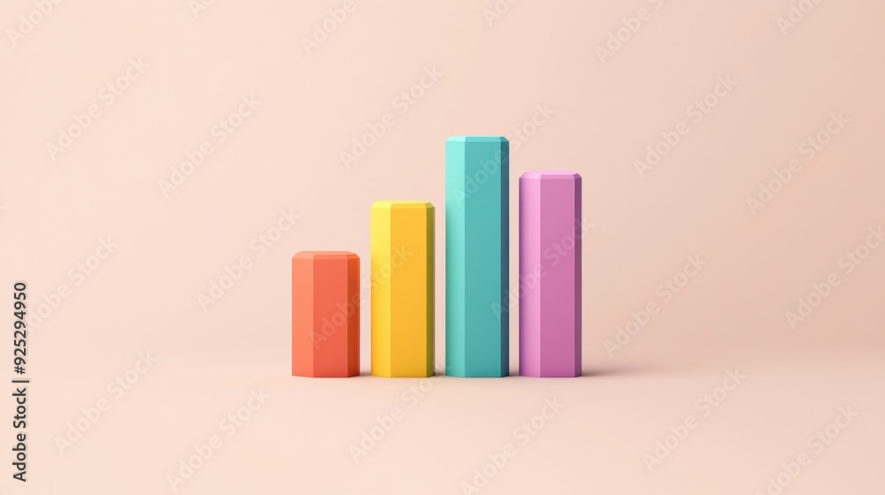 A set of colorful 3D bar graphs in ascending order, presented against a soft, neutral background, symbolizing growth and data visualization A set of colorful 3D bar graphs in ascending order, presented against a soft, neutral background, symbolizing growth and data visualization