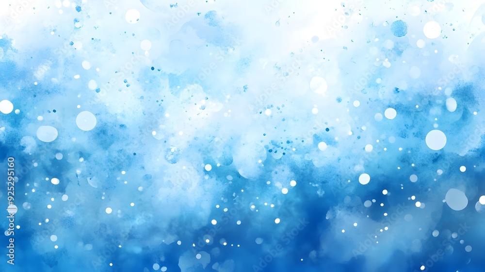 Obraz premium Abstract blue watercolor background with snowflakes and glitter, a Christmas wallpaper design with copy space for text. 