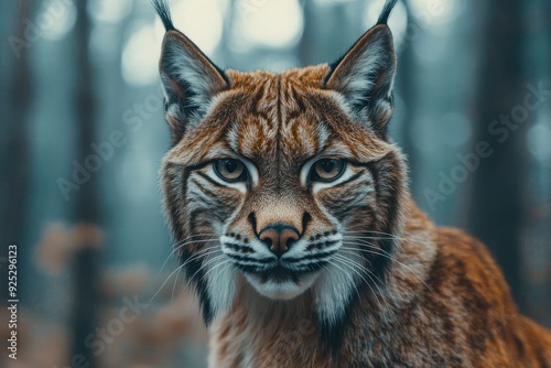 Lynx with piercing eyes in a forest landscape