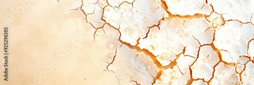 Cracked dry earth with parched barren surface, highlighting drought and climate change. Top view of dehydrated terrain.