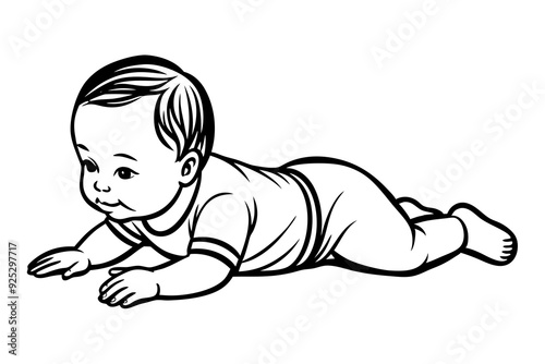 Single flat drawing of baby or toddler lying art vector illustrator