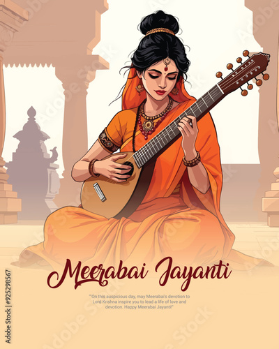 Meera Bai Jayanti Social Media Post banner Template Meerabai Jayanti means Born Of Meerabai, Jai Shri Krishna means Lord Krishna.