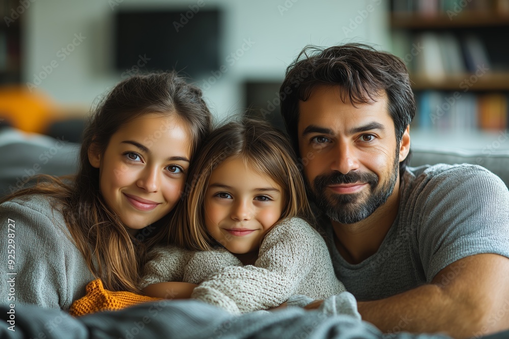 Happy Family Portrait of a Man, Teen Girl, and Little Girl Happy Family Portrait of a Man, Teen Girl, and Little Girl