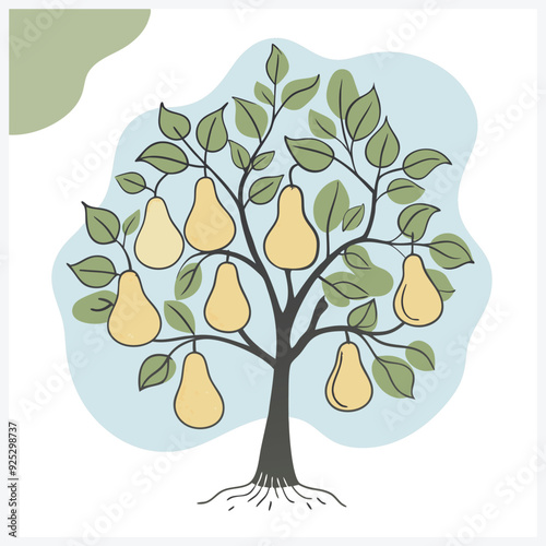 Majestic Pear Tree Vector Illustration, Perfect for Elegant Designs and Nature-Themed Creations