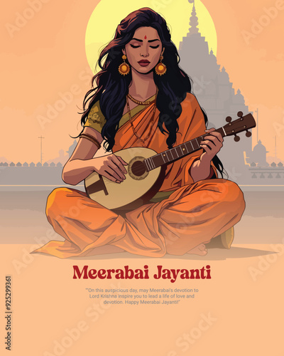 Meera Bai Jayanti Social Media Post banner Template Meerabai Jayanti means Born Of Meerabai, Jai Shri Krishna means Lord Krishna.