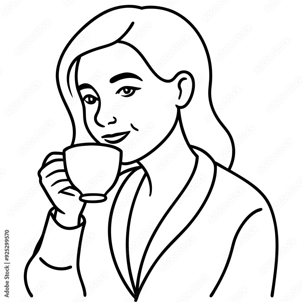 A women drinking a one cup of coffee art vector illustrator A women drinking a one cup of coffee art vector illustrator