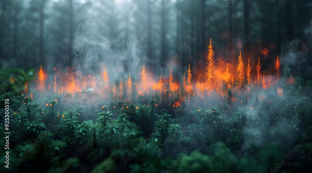Fototapeta premium Mystical Forest with Glowing Trees Illustration