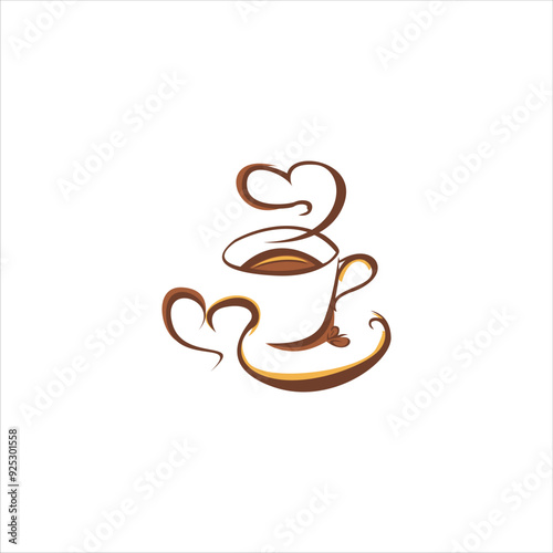 Vector illustration of a cup of coffee and coffee beans with love.