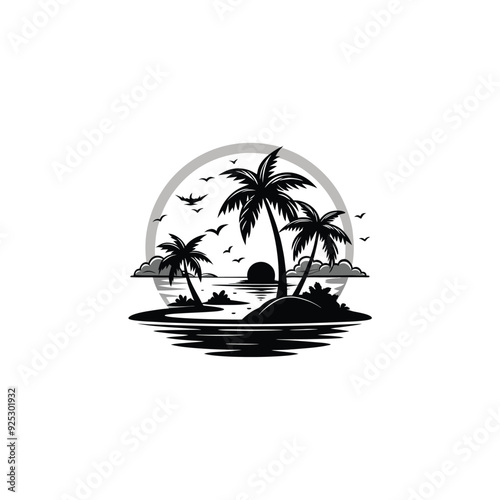 Sunset Minimalist and Simple silhouettes of palm trees Vector illustration, Minimalist and Flat Logo. tropical landscape Sunset black vector illustration.