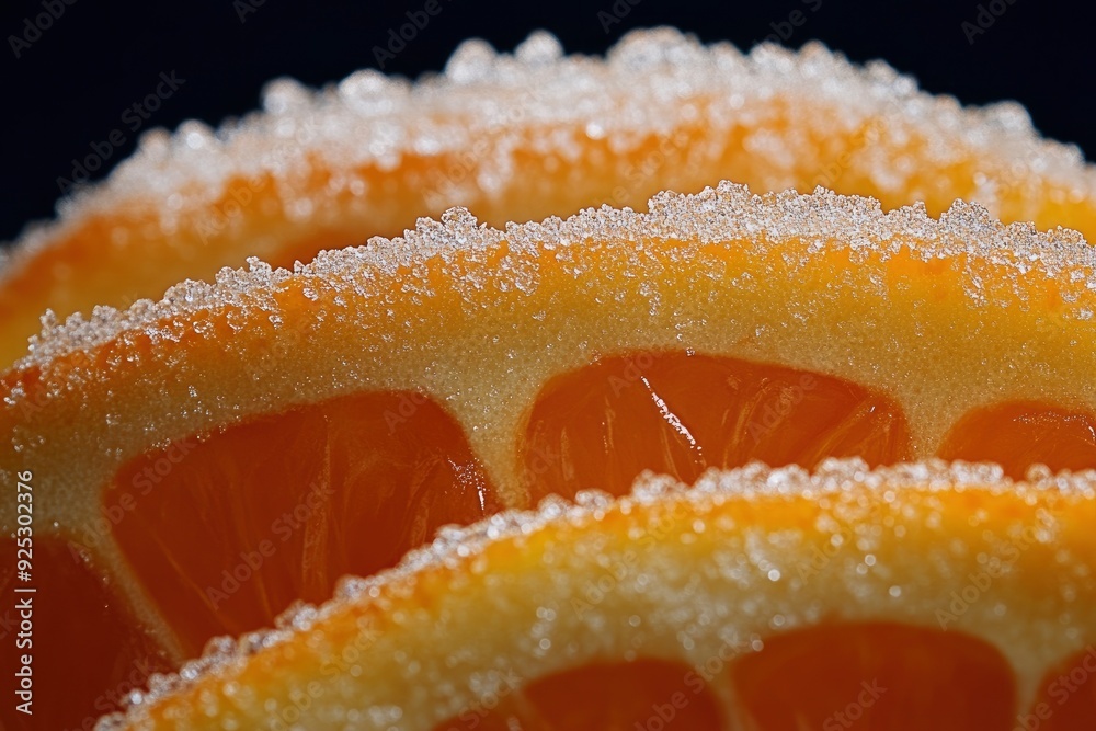 Close-Up of Sugary Orange Fruit Slices Against Black Background , ai Close-Up of Sugary Orange Fruit Slices Against Black Background , ai