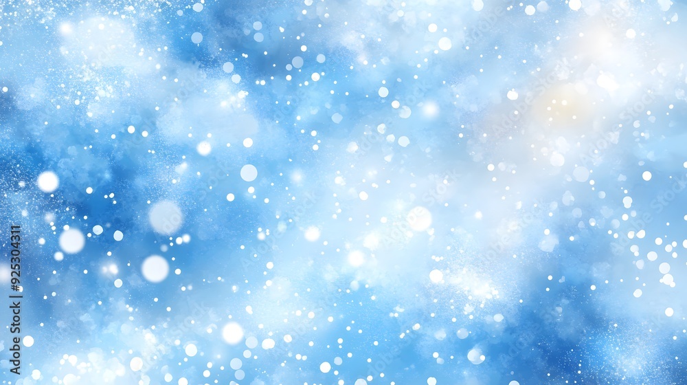 Abstract blue watercolor background with snowflakes and glitter, a Christmas wallpaper design with copy space for text. Abstract blue watercolor background with snowflakes and glitter, a Christmas wallpaper design with copy space for text.