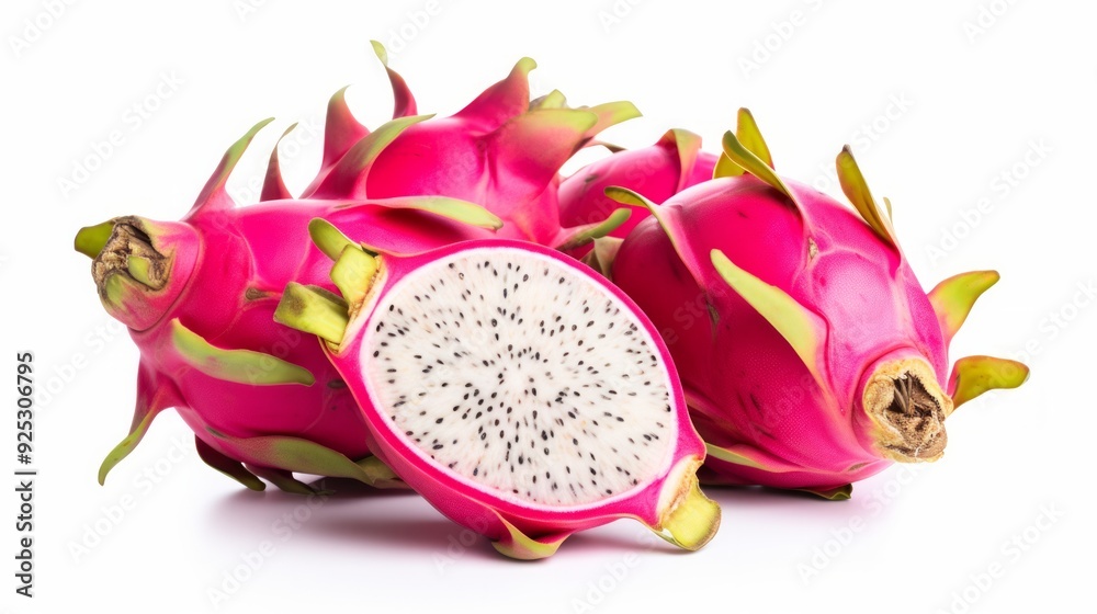 Dragon fruit, Pitaya or Pitahaya with leaf isolated on white background. Neural network ai generated art Dragon fruit, Pitaya or Pitahaya with leaf isolated on white background. Neural network ai generated art