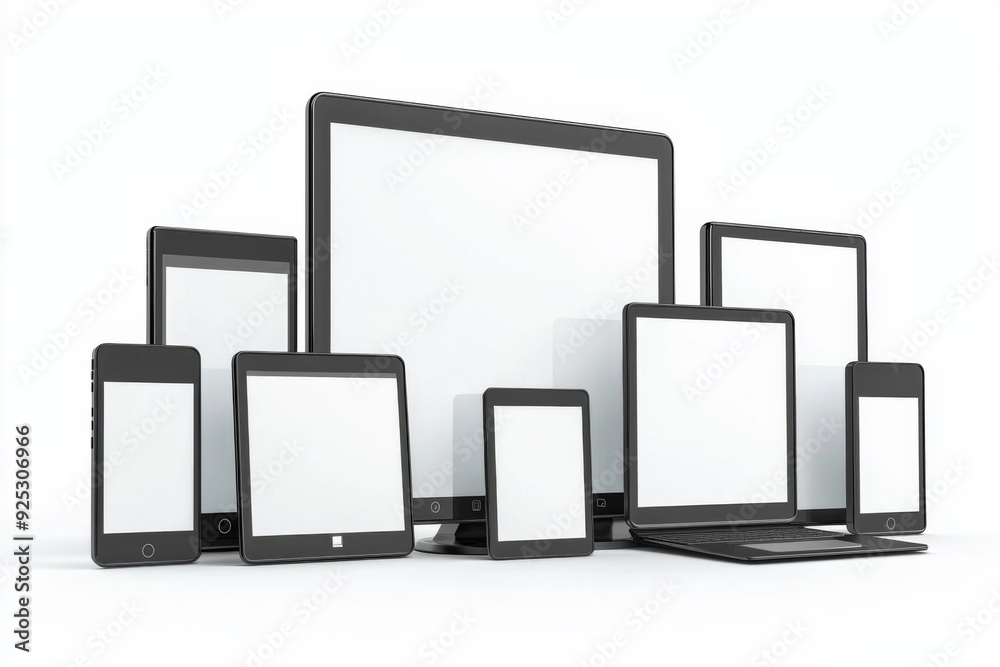 Multiple responsive screen and mobile devices mockup created with Generative AI Multiple responsive screen and mobile devices mockup created with Generative AI
